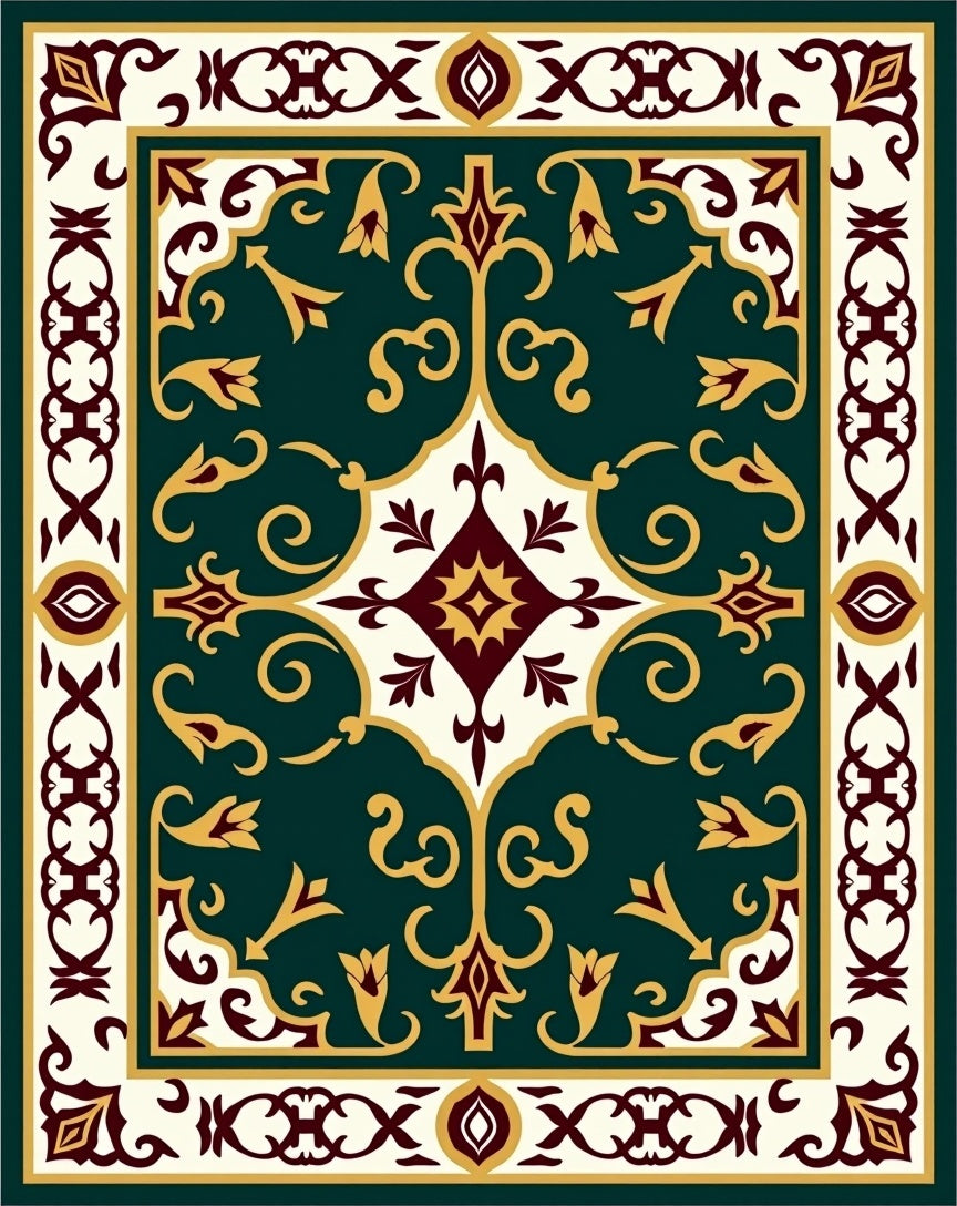 Rich Emerald Medallion Motif Rug