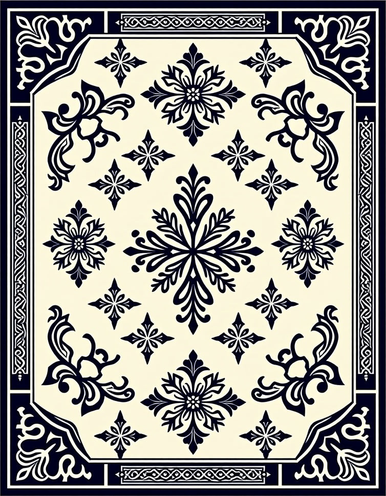 Classic Floral Medallion Border Design Rug