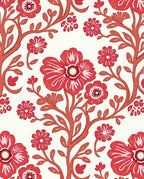 Bold Red Floral Branch Pattern Rug