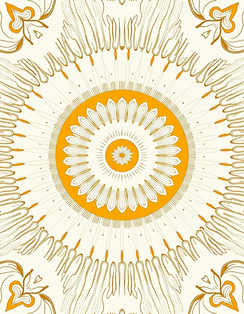 Golden Sunburst Mandala Design Rug