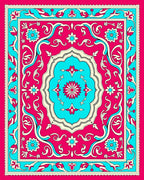 Vibrant Pink Blue Floral Medallion Rug