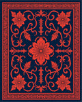 Coral Floral Tiled Indigo Design Rug