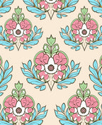 Pastel Floral Damask Pattern Rug