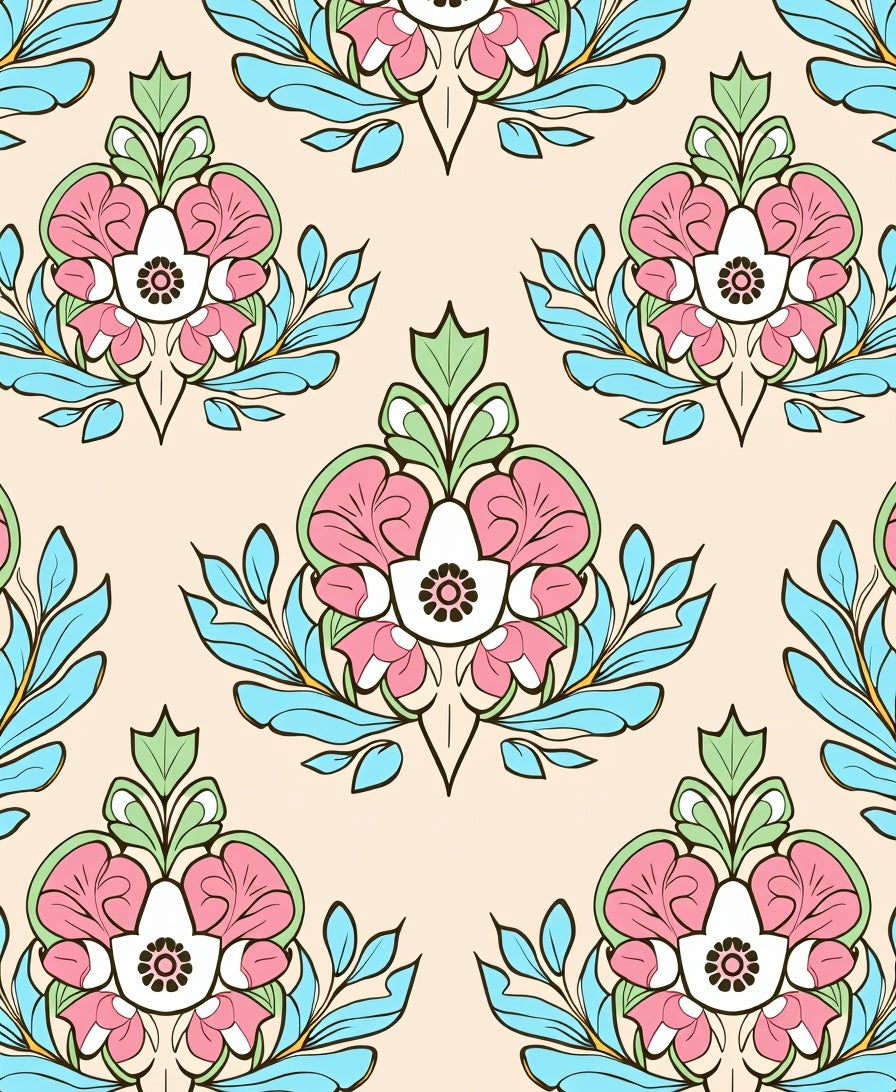 Pastel Floral Damask Pattern Rug