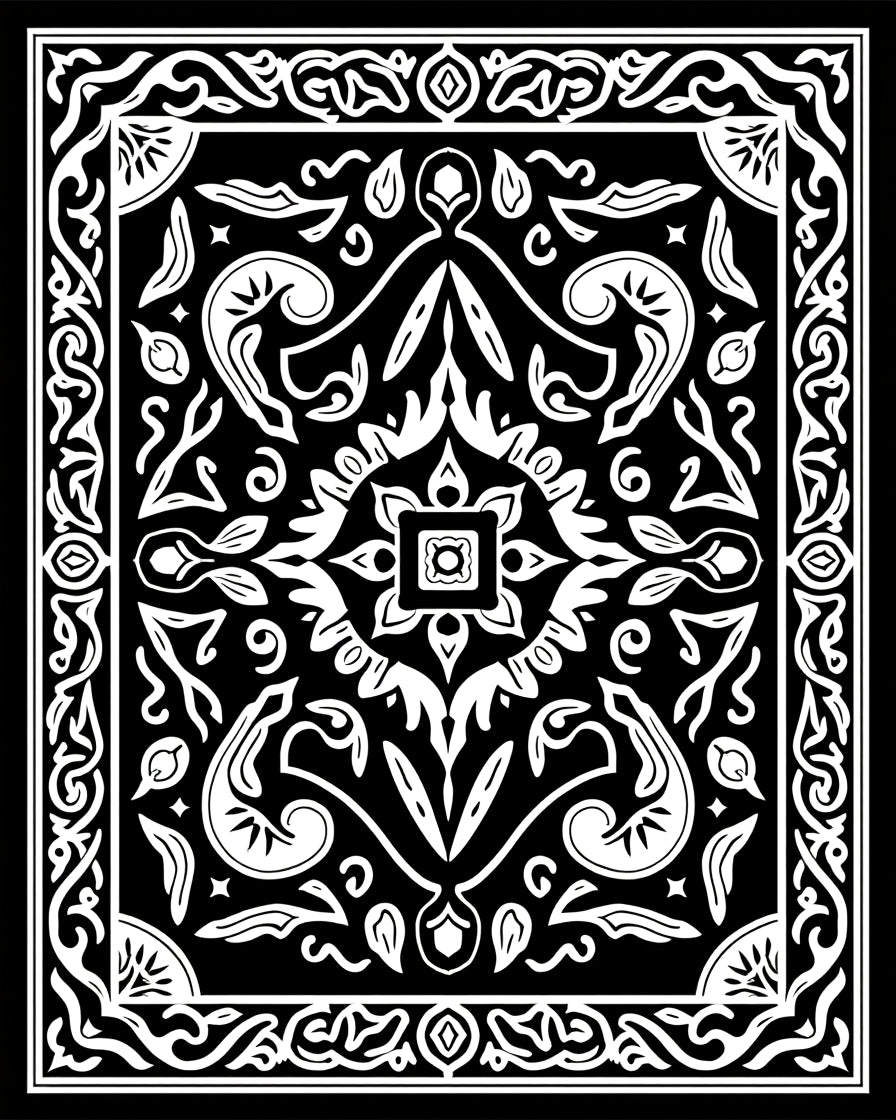 Black And White Symmetric Floral Pattern Rug