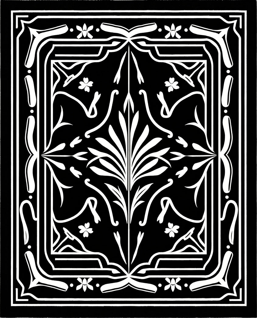 Monochromatic Floral Scrollwork Design Rug