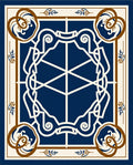 Elegant Blue White Brown Scrollwork Design Rug