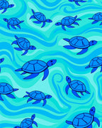 Blue Turtle Patterned Wavy Design Rug