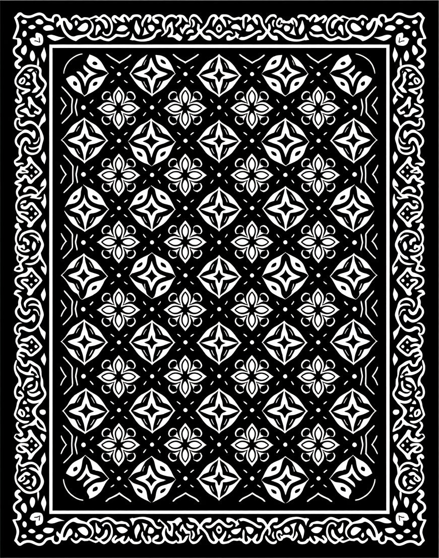 Classic Black and White Floral Pattern Rug