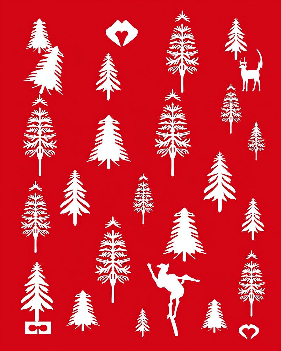Red Forest Wildlife Trees Rug