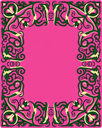 Vibrant Pink Green Floral Border Rug
