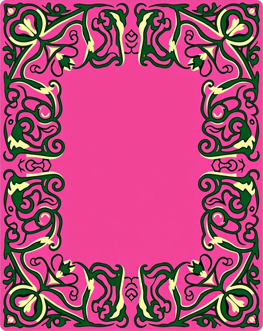 Vibrant Pink Green Floral Border Rug