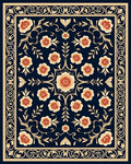 Ornate Floral Vines Dark Blue Rug