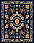 Ornate Floral Vines Dark Blue Rug