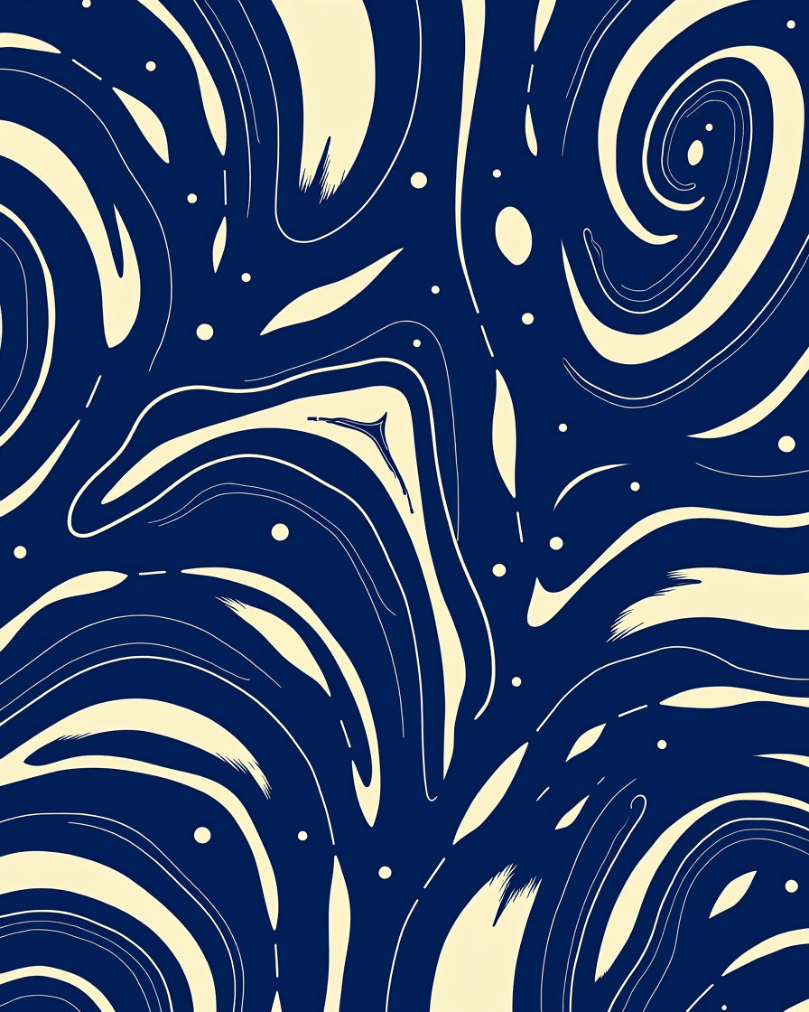 Navy Swirling Cream Waves Rug
