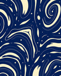 Navy Swirling Cream Waves Rug