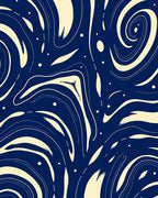 Navy Swirling Cream Waves Rug