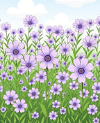 Purple Floral Field With Gentle Clouds Rug