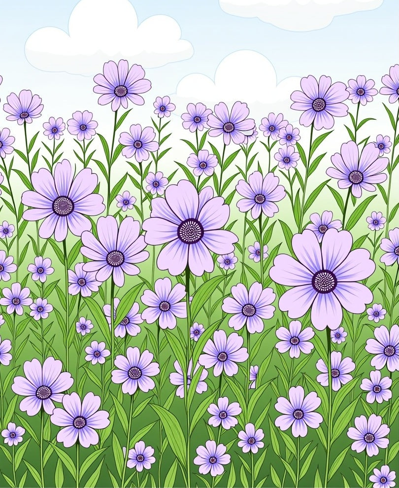 Purple Floral Field With Gentle Clouds Rug