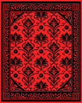 Ornate Red Black Floral Damask Rug