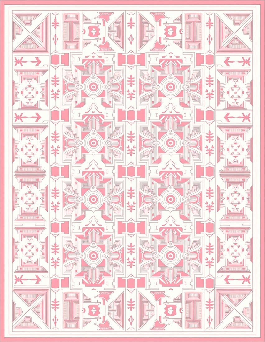Pink Geometric Symmetry Pattern Rug
