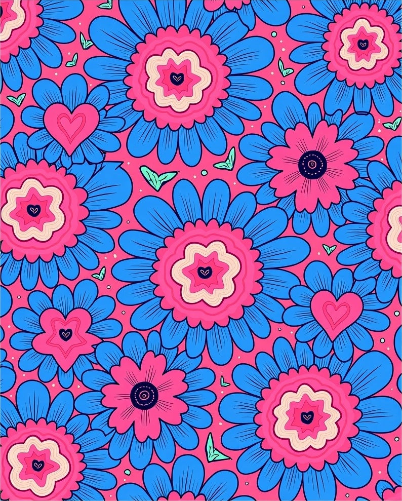 Vibrant Floral Hearts Pattern Rug