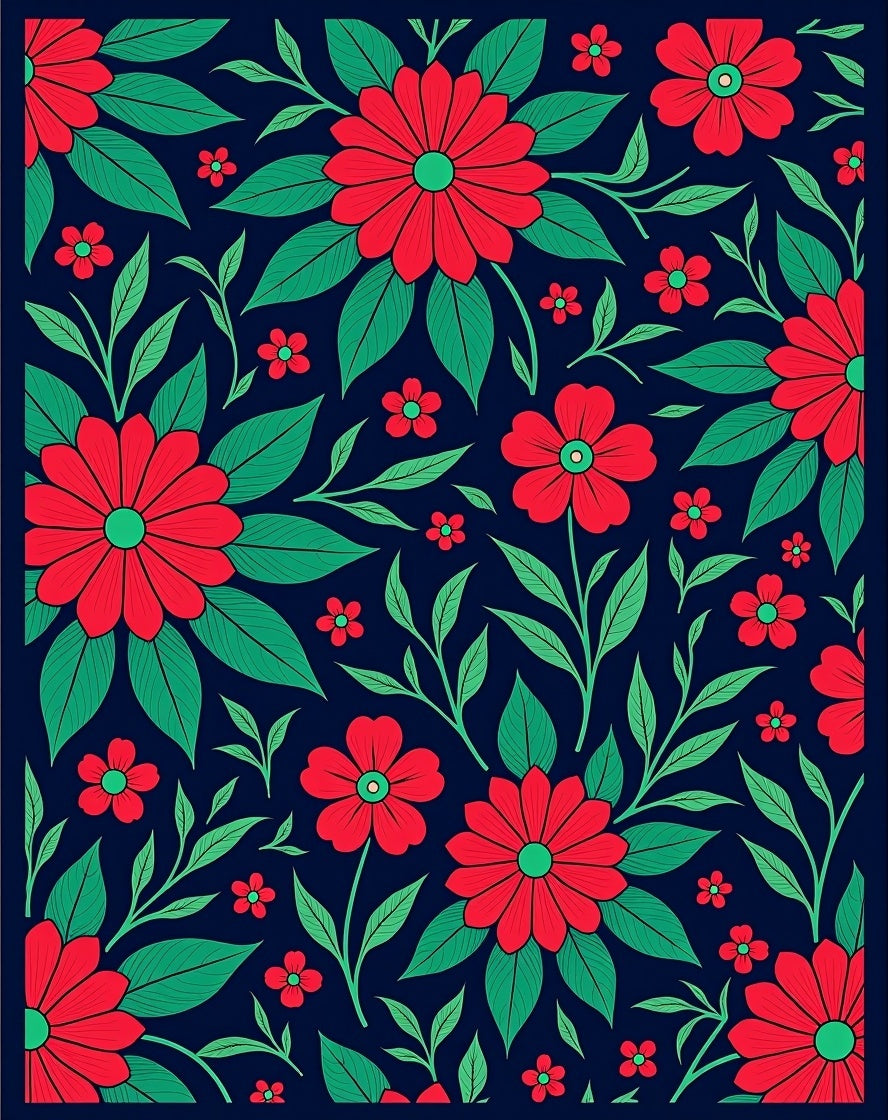 Vibrant Red Floral Patterned Rug