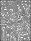 Intricate Black White Maze Pattern Rug
