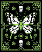 Neon Green Butterfly Skull Border Rug