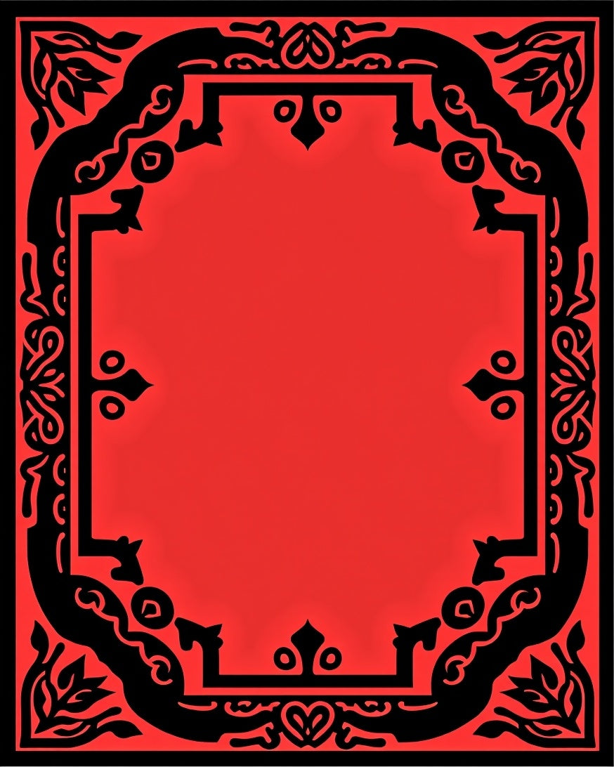 Red Black Oriental Creature Frame Rug