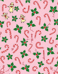 Pink Candy Cane Holly Figures Rug