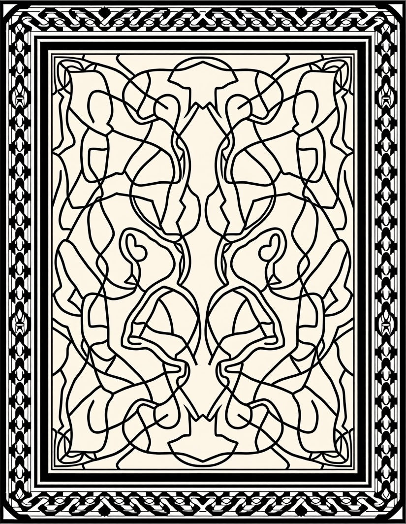 Abstract Black Cream Tangled Design Rug