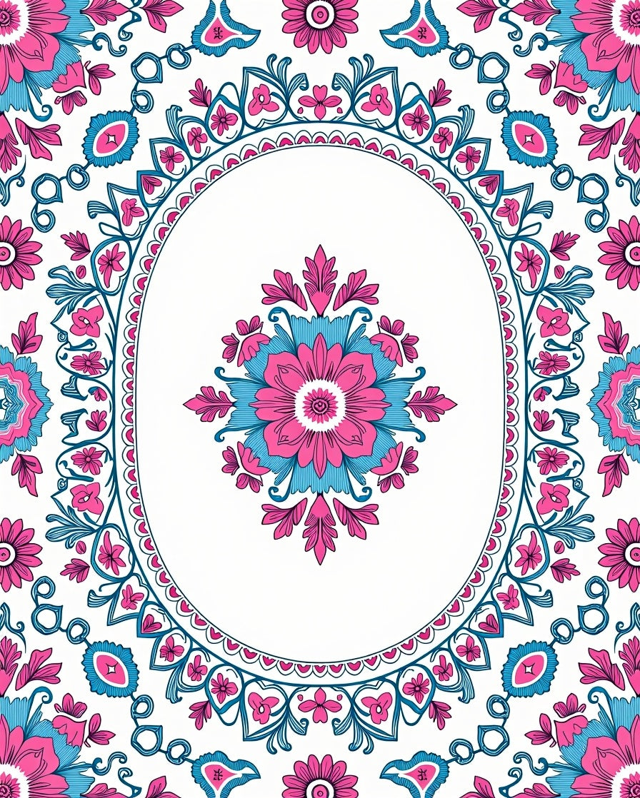 Floral Medallion Pink Teal Design Rug