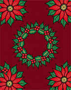 Red Poinsettia Holly Wreath Medallion Rug