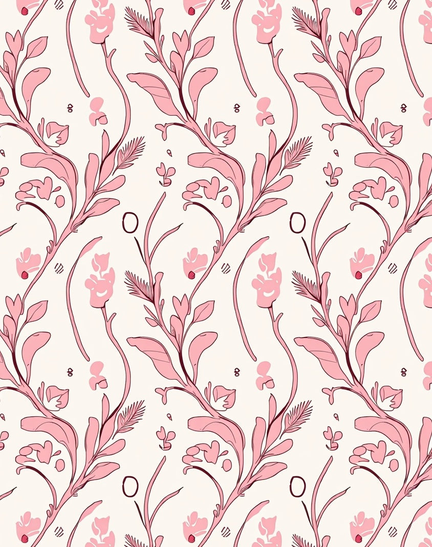 Pink Floral Vine Patterned Rug