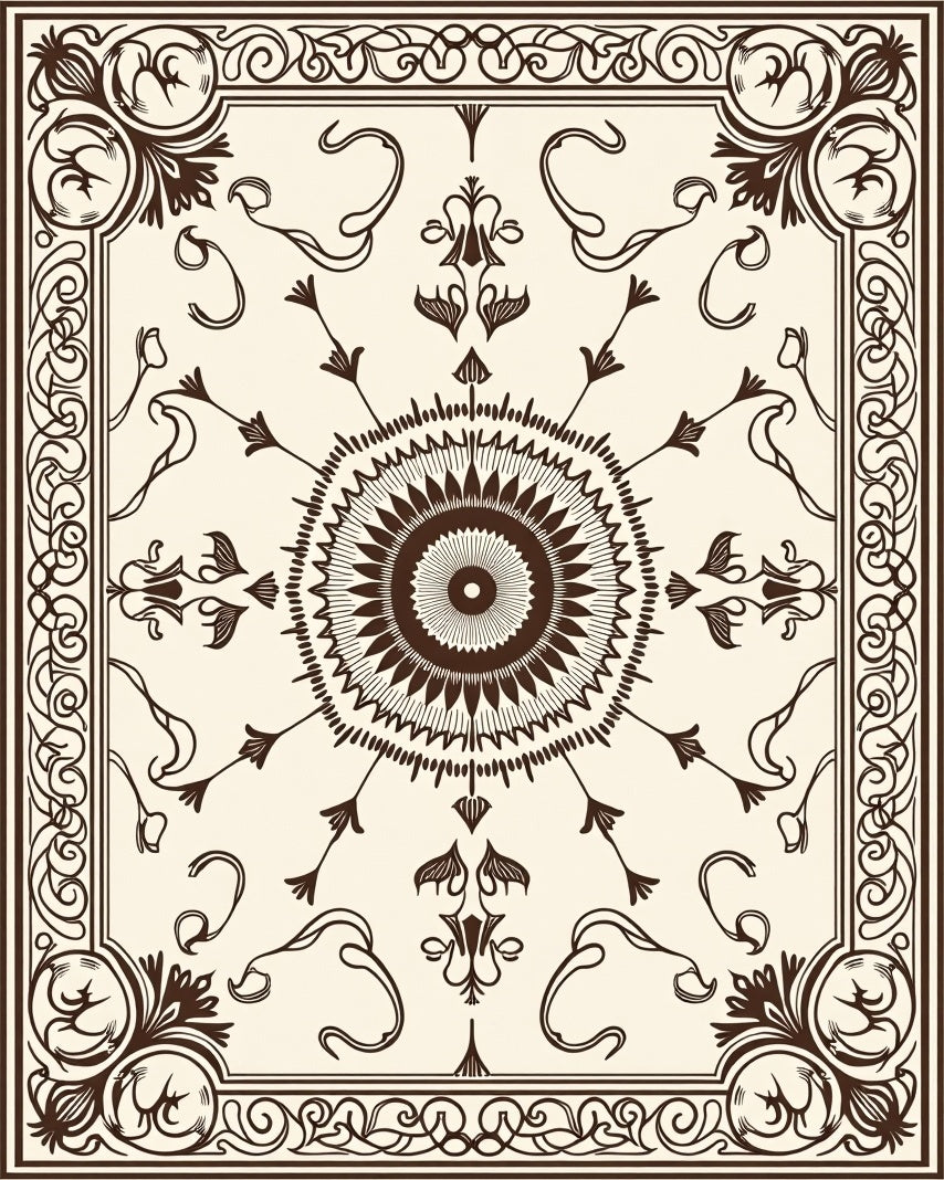 Ornate Floral Sunburst Frame Design Rug