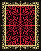 Intricate Red and Gold Scrollwork Rug