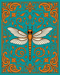 Orange Dragonfly Teal Baroque Rug