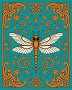 Orange Dragonfly Teal Baroque Rug