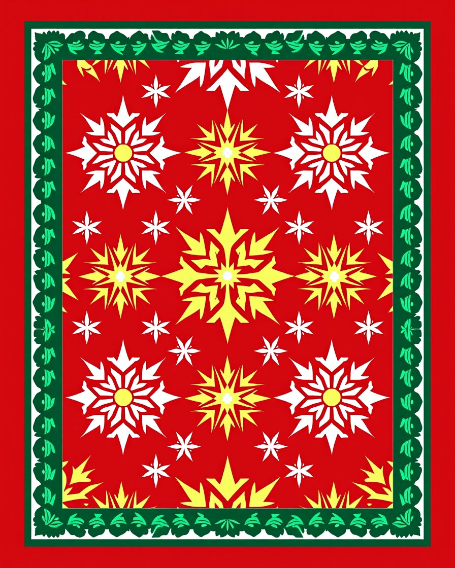 Festive Red Yellow Starburst Medallion Rug