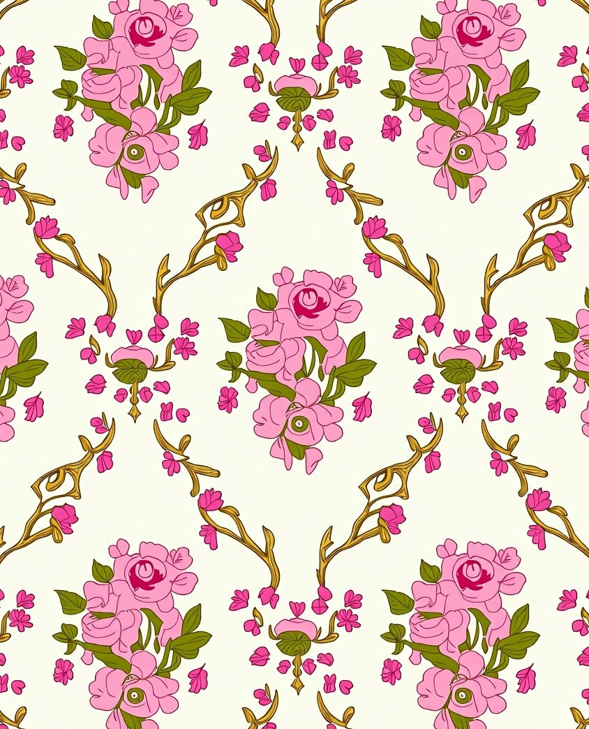 Pink Floral Vine Pattern Design Rug