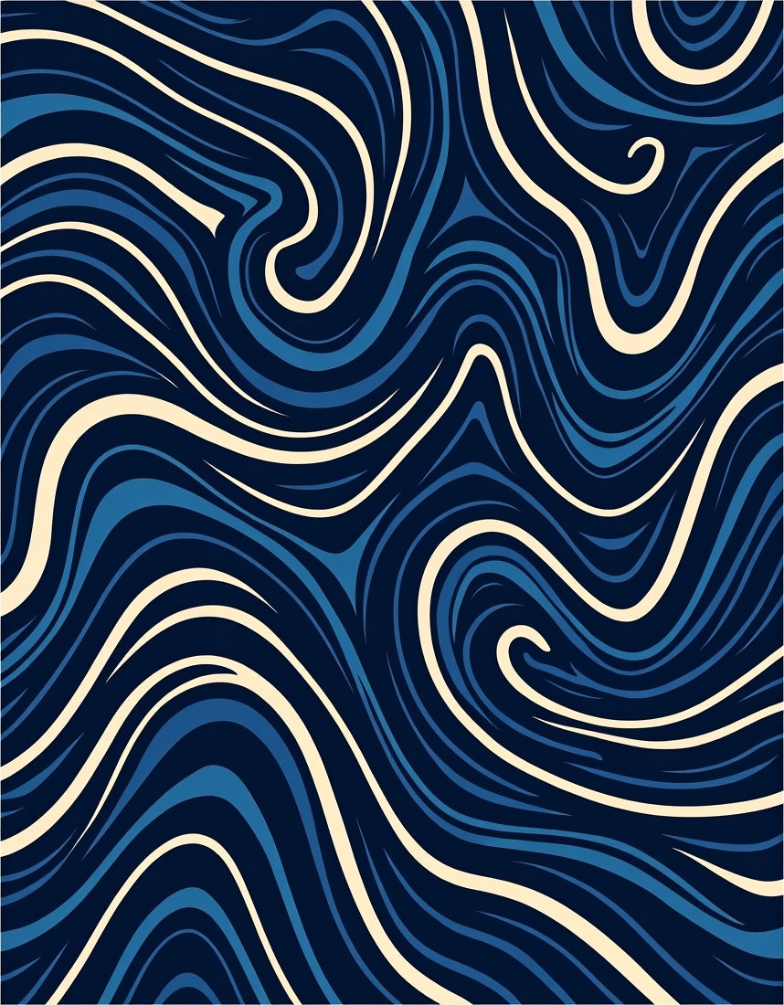 Deep Blue Cream Swirl Pattern Rug