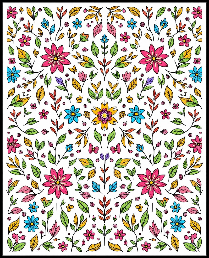 Vibrant Floral Vines Leaves Pattern Rug