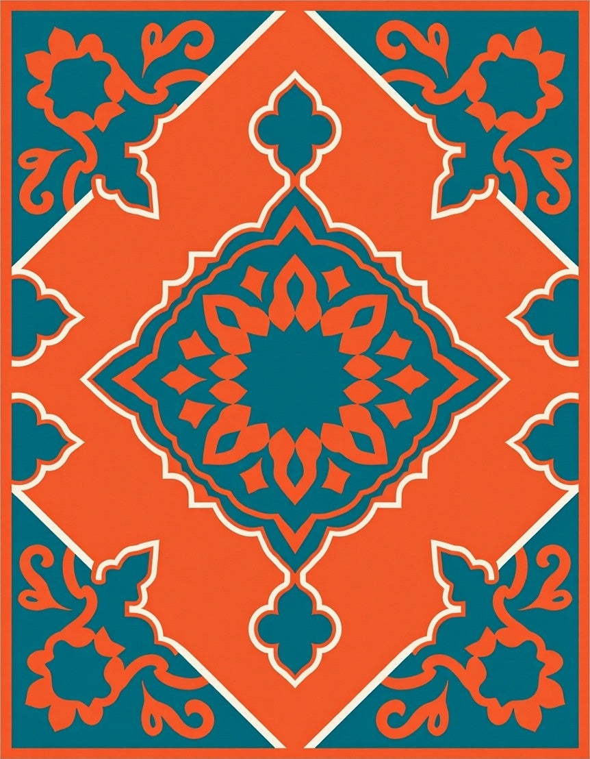 Bright Floral Geometric Pattern Rug