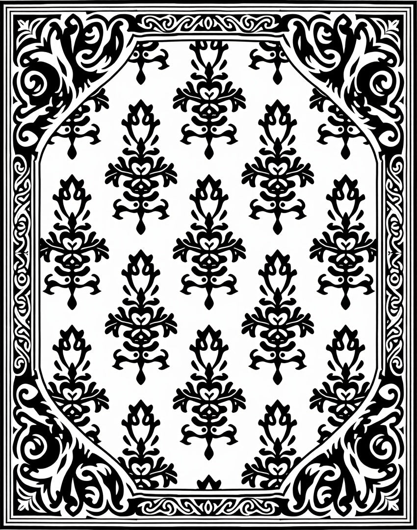 Classic Black White Damask Pattern Rug