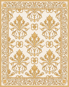 Elegant Gold Damask Scroll Pattern Rug
