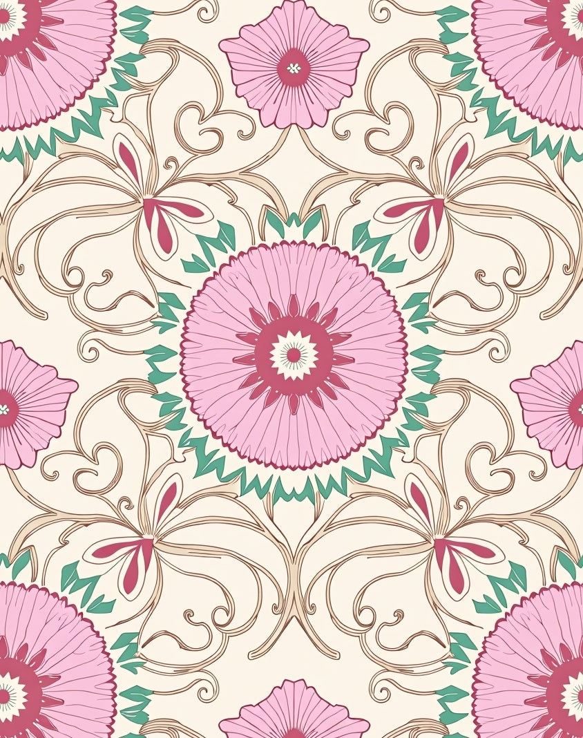 Pink Floral Vines Pattern Rug