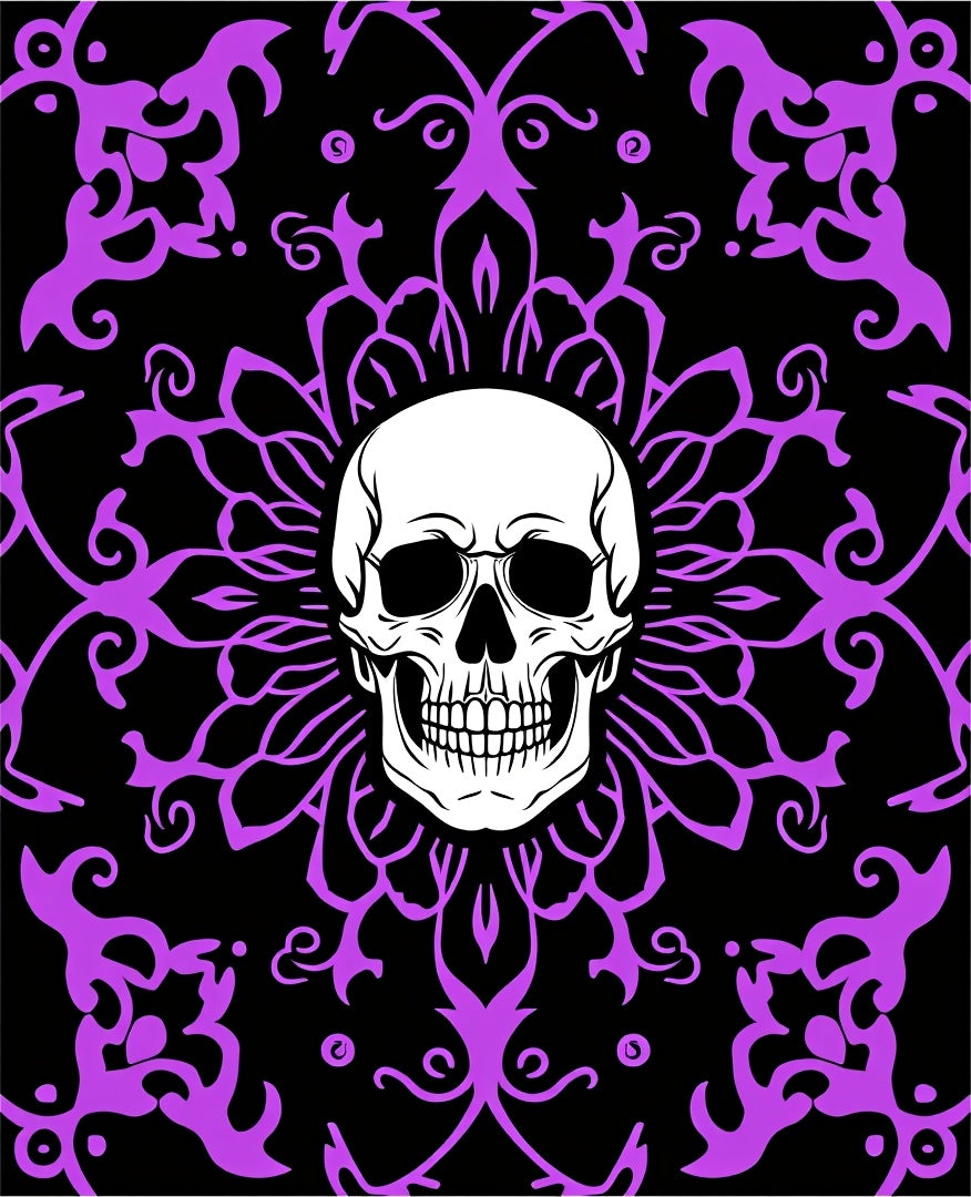Purple Floral Skull Mandala Rug