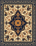 Ornate Navy Gold Floral Pattern Rug
