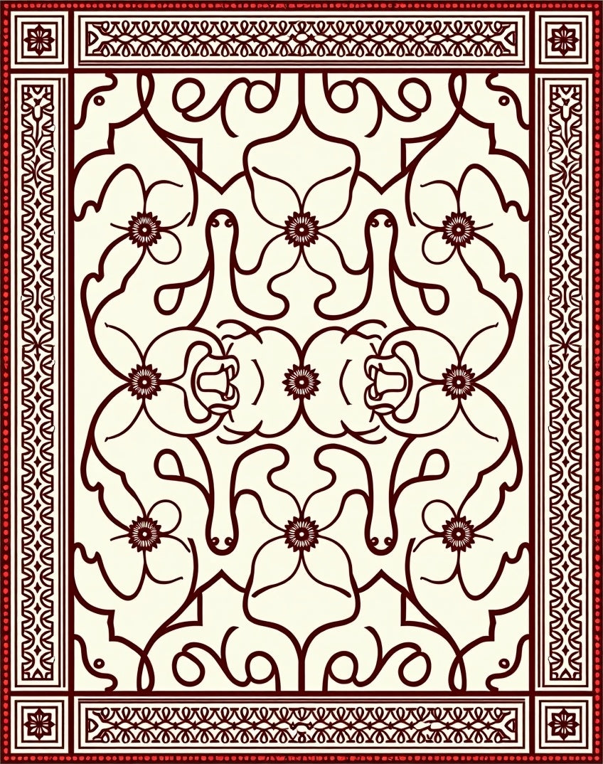 Ornate Floral Red Pattern Rug